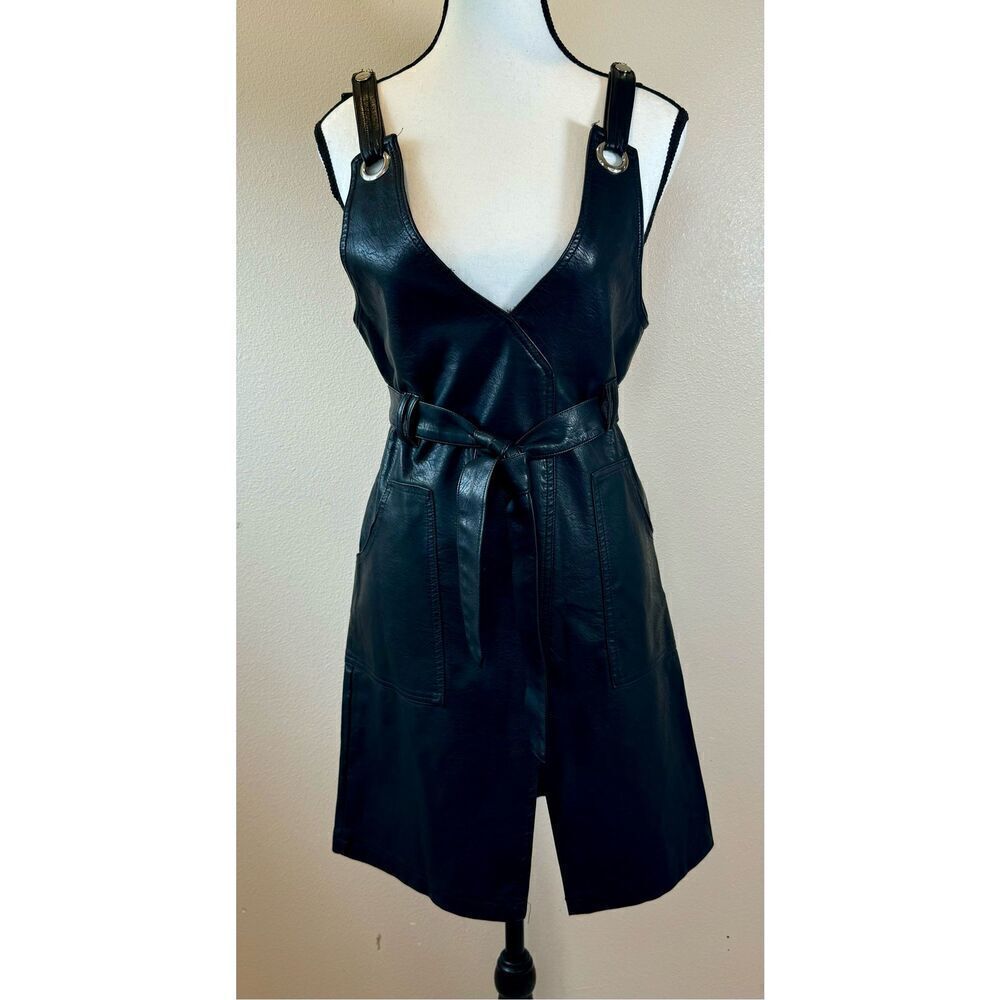 NWOT Venti6 Black Faux Front Wrap Leather Dress Women's Size 6